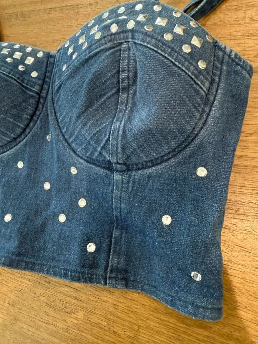 Urban Groove Embellished Denim Dance Crop Top Bustier PA Adult XS